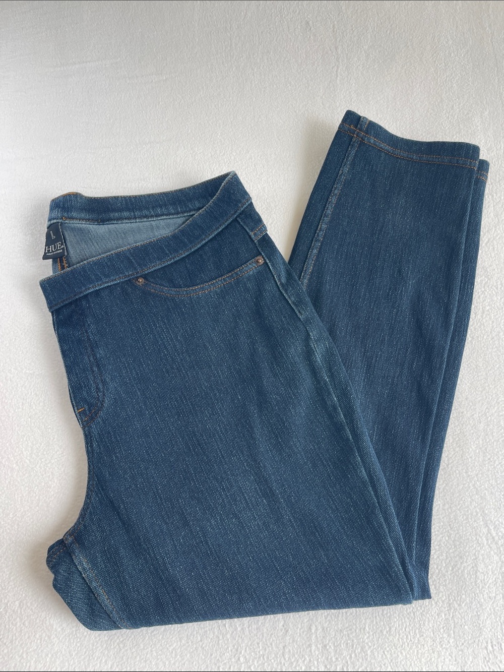 HUE Blue Denim Pull On Skinny Jeggings Leggings Size Large